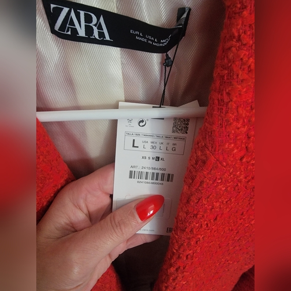NWT Zara Red Tweed Blazer, size Large - Picture 5 of 9